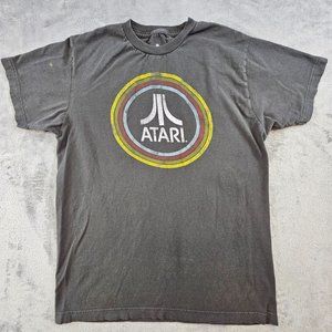 Atari Shirt Mens Medium Gray Short Sleeve Crewneck Ripple Junction Spellout Logo